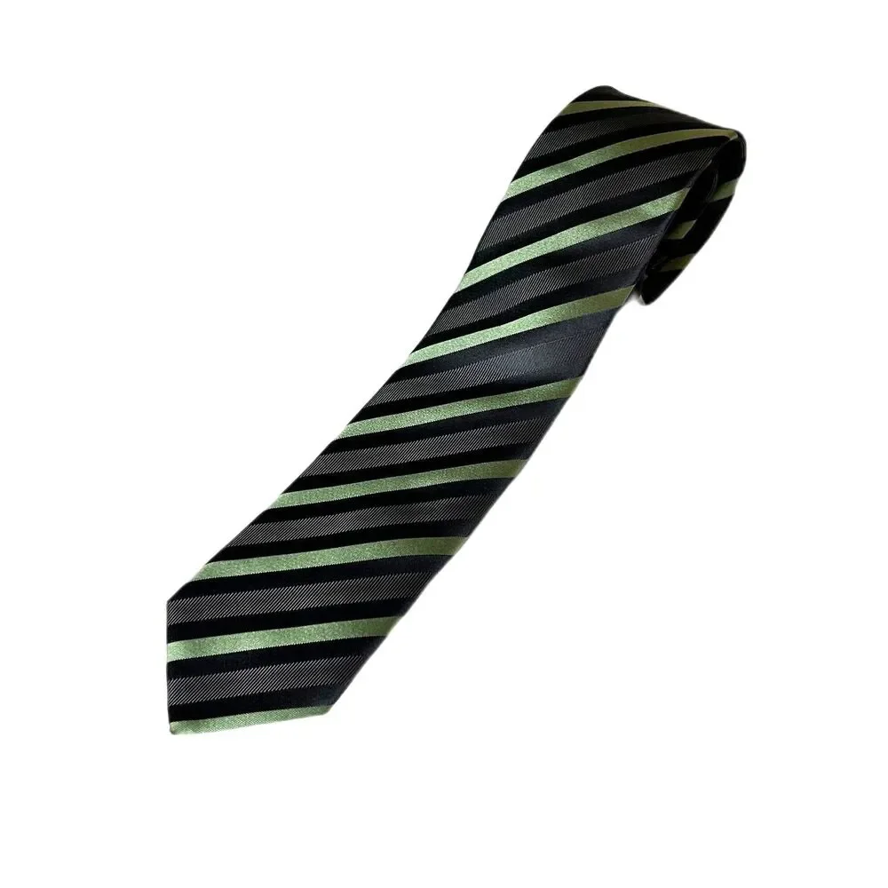 Boss Hugo Boss Men's Gray Green Diagonal Striped 100% Silk Tie